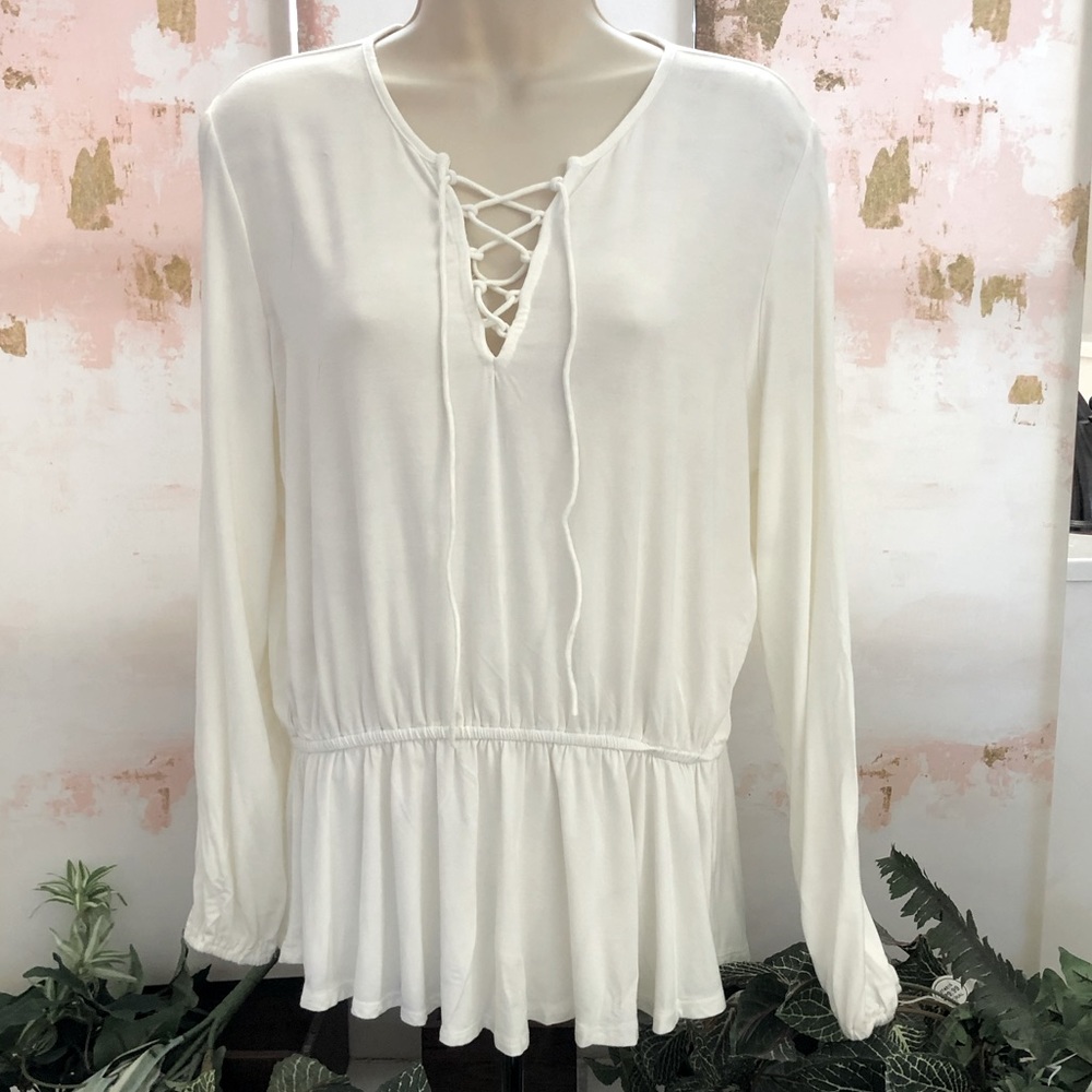 Context Cream Lace Up Top